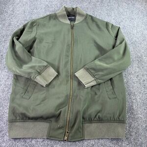 Who What Wear Bomber Jacket Mens Small Olive Green Ribbed Two-Way Zip Military